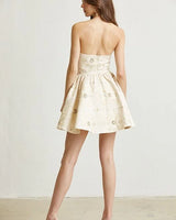 Enchanted Champagne Romper with Brocade Peplum - view 2