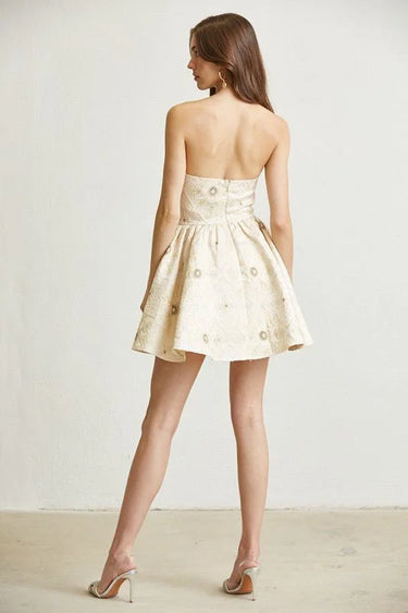 Enchanted Champagne Romper with Brocade Peplum - view 2