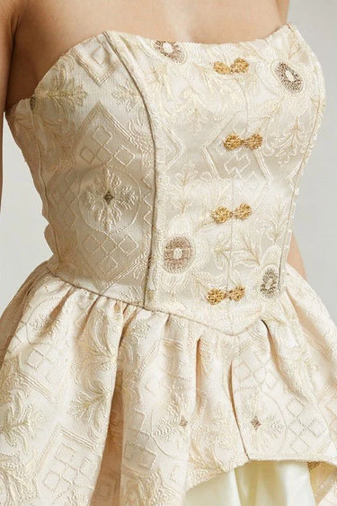 Enchanted Champagne Romper with Brocade Peplum - view 4