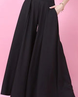 Solid Wide Palazzo Pants (Black) - view 2