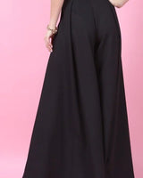 Solid Wide Palazzo Pants (Black) - view 3