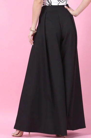 Solid Wide Palazzo Pants (Black) - view 3