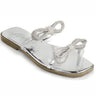 Women Rhinestone Double Bow Clear Strap Slide on Sandals (Silver) - front view