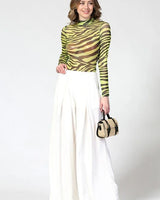 Solid Wide Off White Palazzo Pants - view 2