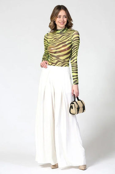 Solid Wide Off White Palazzo Pants - view 2