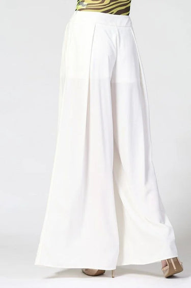 Solid Wide Off White Palazzo Pants - view 3