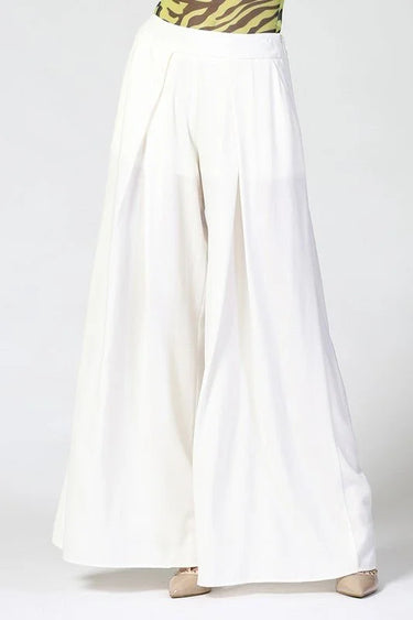 Solid Wide Off White Palazzo Pants - view 4