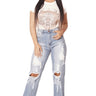 Vibrant Forever Distressed Jeans – Light Wash Stretch Denim - front view