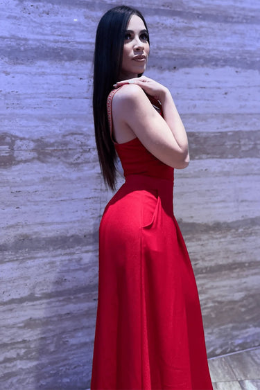 Solid Wide Palazzo pants (Red) - view 2
