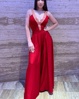 Solid Wide Palazzo pants (Red) - front view