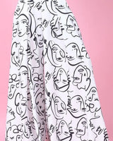 Face Graphic Print Palazzo Pants - White - view 3