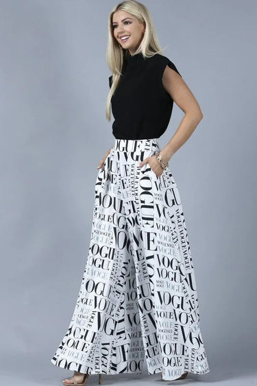 Vogue Print White Palazzo Pants - view 2