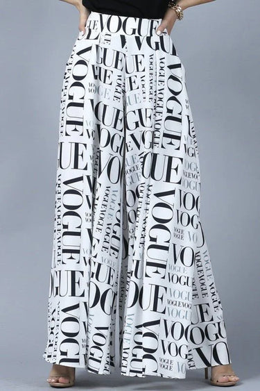 Vogue Print White Palazzo Pants - view 3