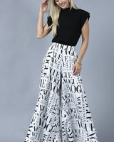 Vogue Print White Palazzo Pants - front view