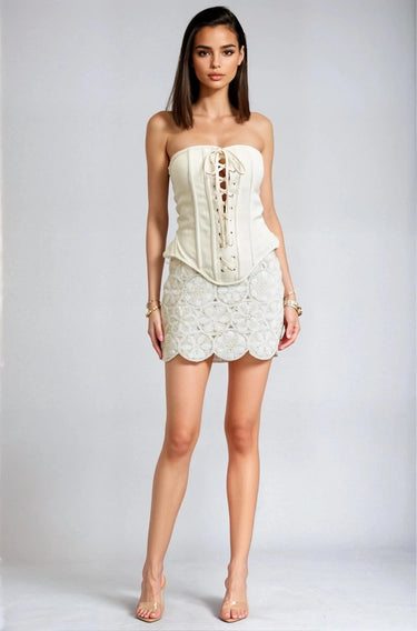 Women's Naturalwhite skirt set corset style back view