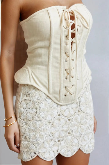 Corset Bloom Skirt Set - NaturalWhite side view showing skirt silhouette and fit