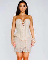 Elegant Naturalwhite corset two piece skirt set styled for going out