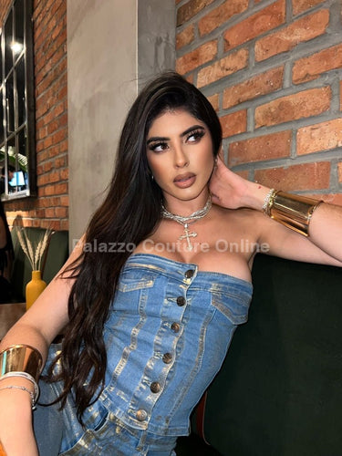 Corset Jean Metallic Gold blue - Palazzo Couture Online