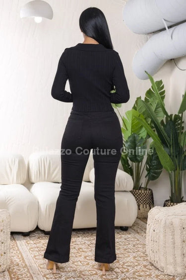 Women's Black long sleeve top cutout style back view