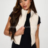Faux Leather Cropped Puffer Vest – Quilted Vegan Outerwear - Cream - front view