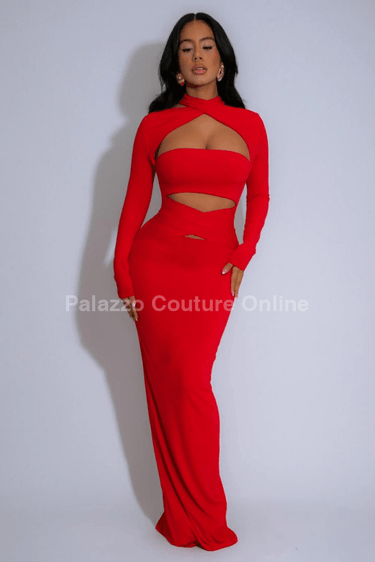 Crimson Allure Maxi Dress (Red) - Palazzo Couture Online