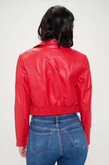 Crimson Chic Biker Jacket (Red) - Palazzo Couture Online