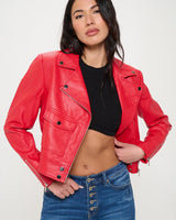 Crimson Chic Biker Jacket (Red) - Palazzo Couture Online
