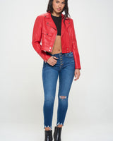 Crimson Chic Biker Jacket (Red) - Palazzo Couture Online
