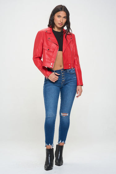 Crimson Chic Biker Jacket (Red) - Palazzo Couture Online