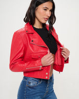 Crimson Chic Biker Jacket (Red) - Palazzo Couture Online