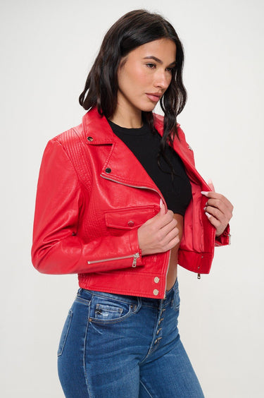Crimson Chic Biker Jacket (Red) - Palazzo Couture Online
