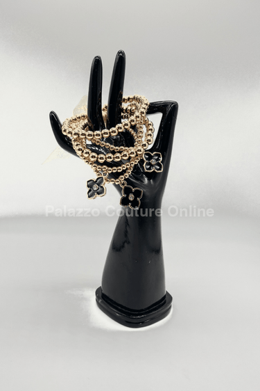Crisol Clover Gold Beaded Bracelet Black - Palazzo Couture Online