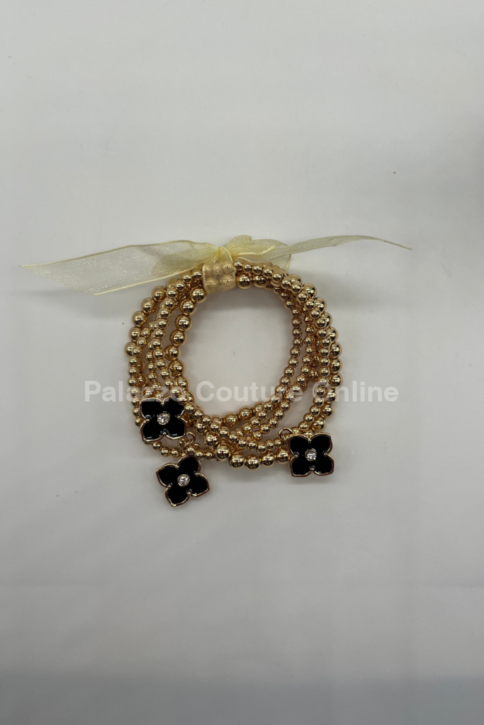 Crisol Clover Gold Beaded Bracelet Black