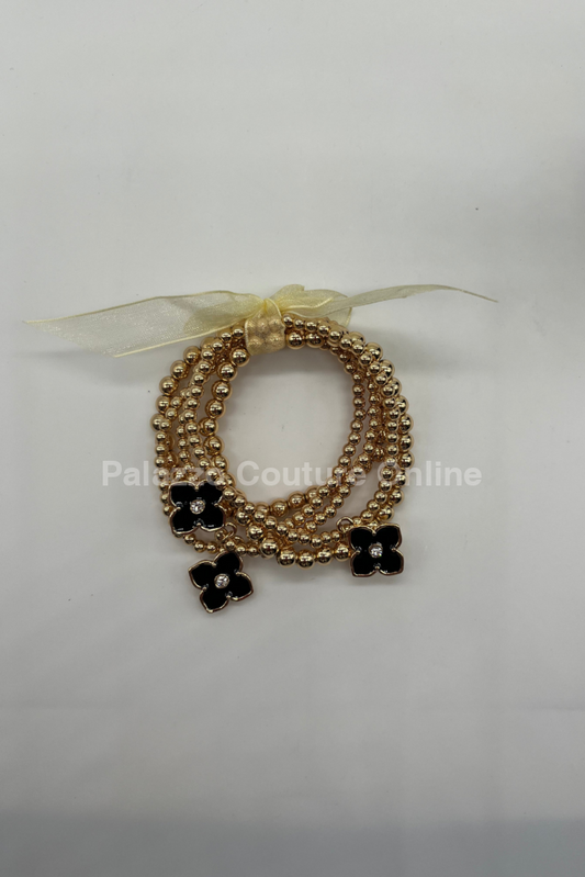 Crisol Clover Gold Beaded Bracelet Black