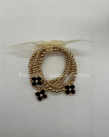 Crisol Clover Gold Beaded Bracelet Black - Palazzo Couture Online