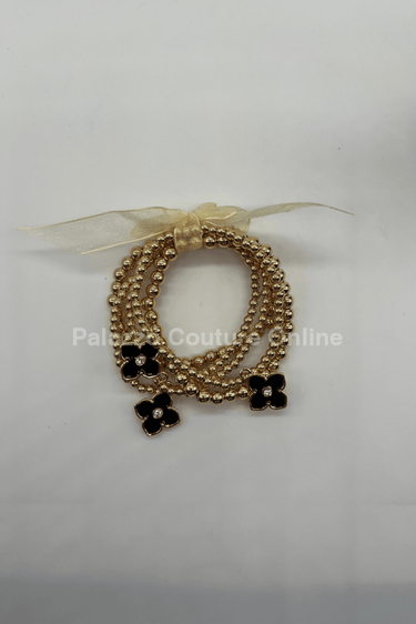 Crisol Clover Gold Beaded Bracelet Black - Palazzo Couture Online