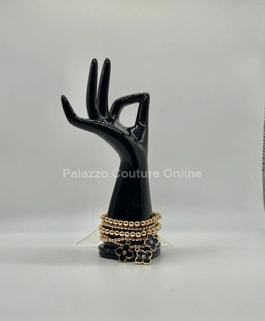 Crisol Clover Gold Beaded Bracelet Black - trendy women's jewelry