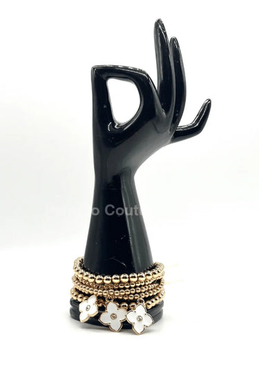 Crisol Clover Gold Beaded Bracelet (White) - women's statement jewelry