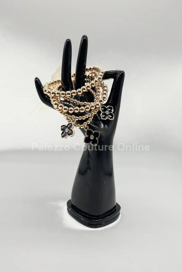 Crisol Clover Gold Beaded Bracelet Black - women's statement jewelry