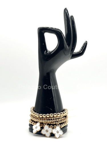 Crisol Clover Gold Beaded Bracelet (White) - Palazzo Couture Online