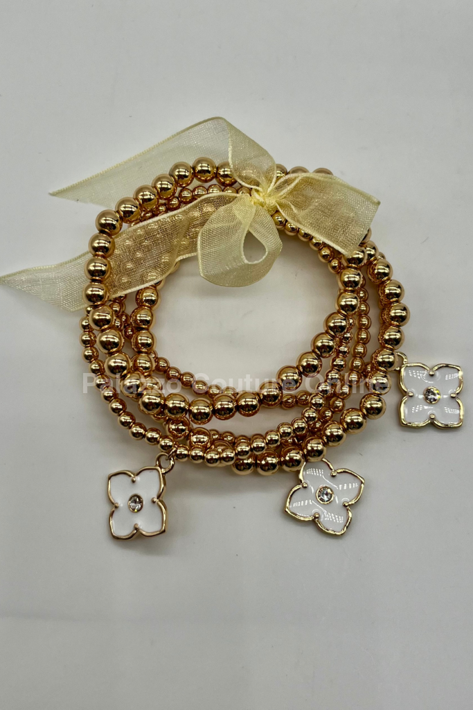 Crisol Clover Gold Beaded Bracelet (White)