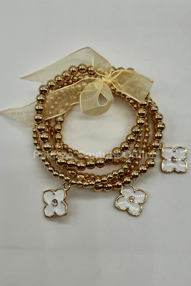 Crisol Clover Gold Beaded Bracelet (White) - Palazzo Couture Online