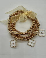 Crisol Clover Gold Beaded Bracelet (White) for women - fashion jewelry by Palazzo Couture