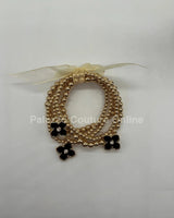 Crisol Clover Gold Beaded Bracelet Black for women - fashion jewelry by Palazzo Couture