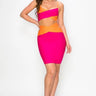Criss Cross Color Block Bandage Skirt Sets (Fuchsia/Orange) front view showing complete two piece skirt set