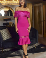 Crochet Band Fuchsia Midi Dress close up detail of crochet design