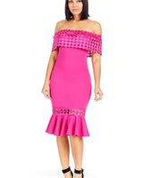 Crochet Band Fuchsia Midi Dress front view showing full midi length silhouette