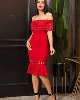 Crochet Band Midi Dress (Red) front view showing full midi length silhouette
