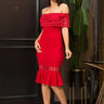 Crochet Band Midi Dress (Red) front view showing full midi length silhouette