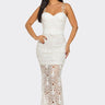 Maxi Dress Ivory  Crochet Glam Ring Strap Maxi Dress! dress with bold metal ring straps and a waist-defining belt.
